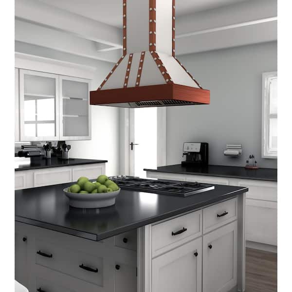 36 in. 700 CFM Ducted Island Mount Range Hood with Copper Accents in Stainless Steel