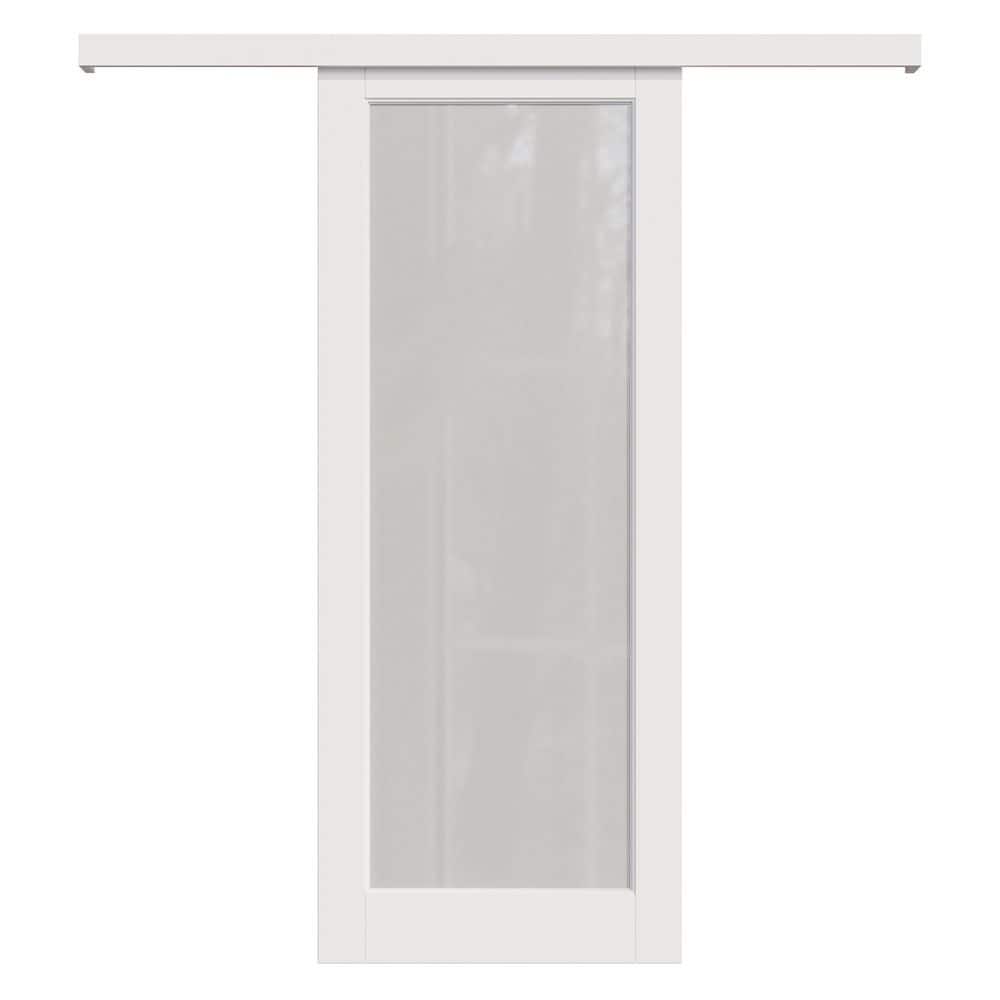 32 in. x 80 in. Hidden Track Style 1 Lite Frosted Glass White Primed MDF Sliding Barn Door with Hardware Kit price history on PriceWatchPro