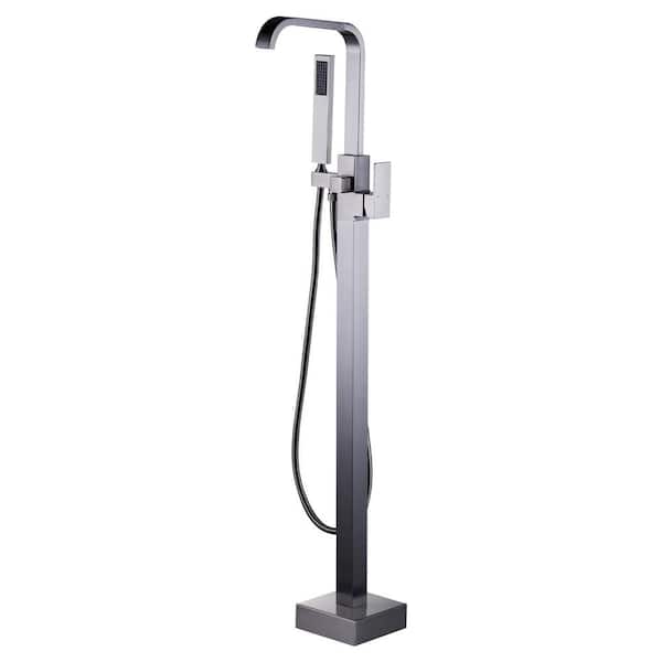 IVIGA Brass Single-Handle Floor Mount Claw Foot Freestanding Tub Faucet Bathtub Filler with Hand Shower in Brushed Nickel
