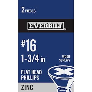 #16 x 1-3/4 in. Zinc Plated Phillips Flat Head Wood Screw (2-Pack)