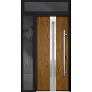52 in. x 96 in. Left-Hand/Inswing 2 Sidelights Frosted Glass Oak Steel Prehung Front Door with Hardware