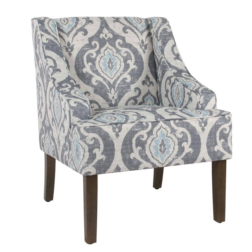 Suri Blue Classic Swoop Accent Chair with Wood Legs