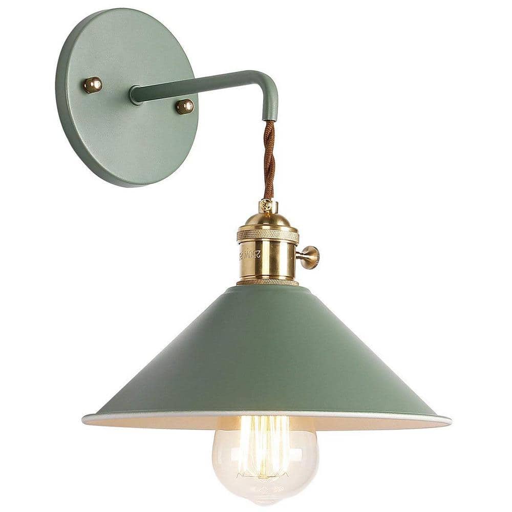 Quality 4.3 in. 1-Light Green Vintage Smart Home Wall Sconce with Metal Sha