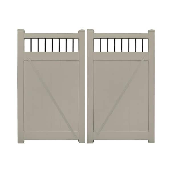 Weatherables Bradford 7.4 ft. W x 5 ft. H Khaki Vinyl Privacy Fence Double Gate Kit