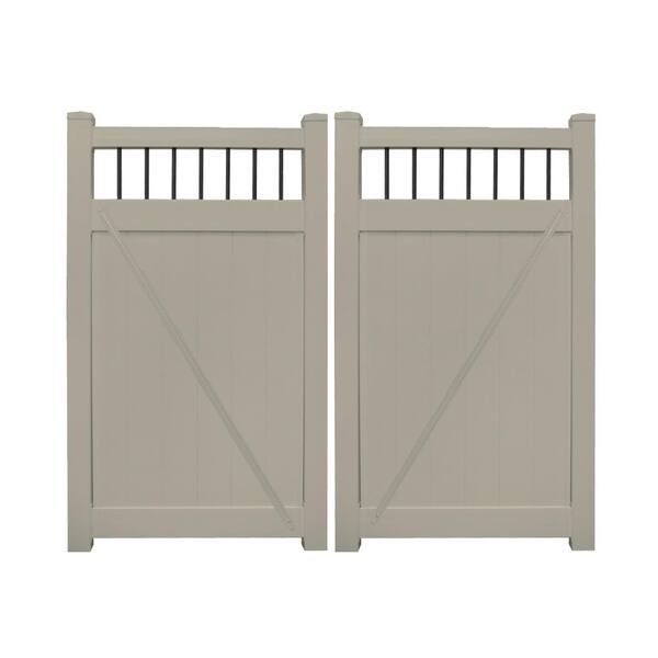 Weatherables Bradford 7.4 ft. W x 6 ft. H Khaki Vinyl Privacy Fence Double Gate Kit