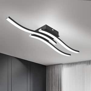 Georgina Modern 3-Light 18 in. Black Dimmable Integrated LED Flush Mount Curved Minimalist Ceiling Light