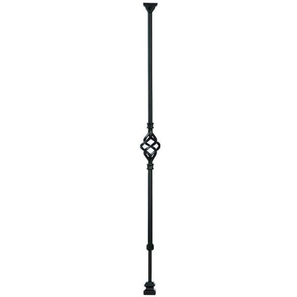 Ole Iron Slides 1/2 in. x 1/2 in. x 30-1/4 in. to 38 in. Satin Black Wrought Iron Basket Adjustable Baluster