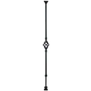 1/2 in. x 1/2 in. x 30-1/4 in. to 38 in. Satin Black Wrought Iron Basket Adjustable Baluster