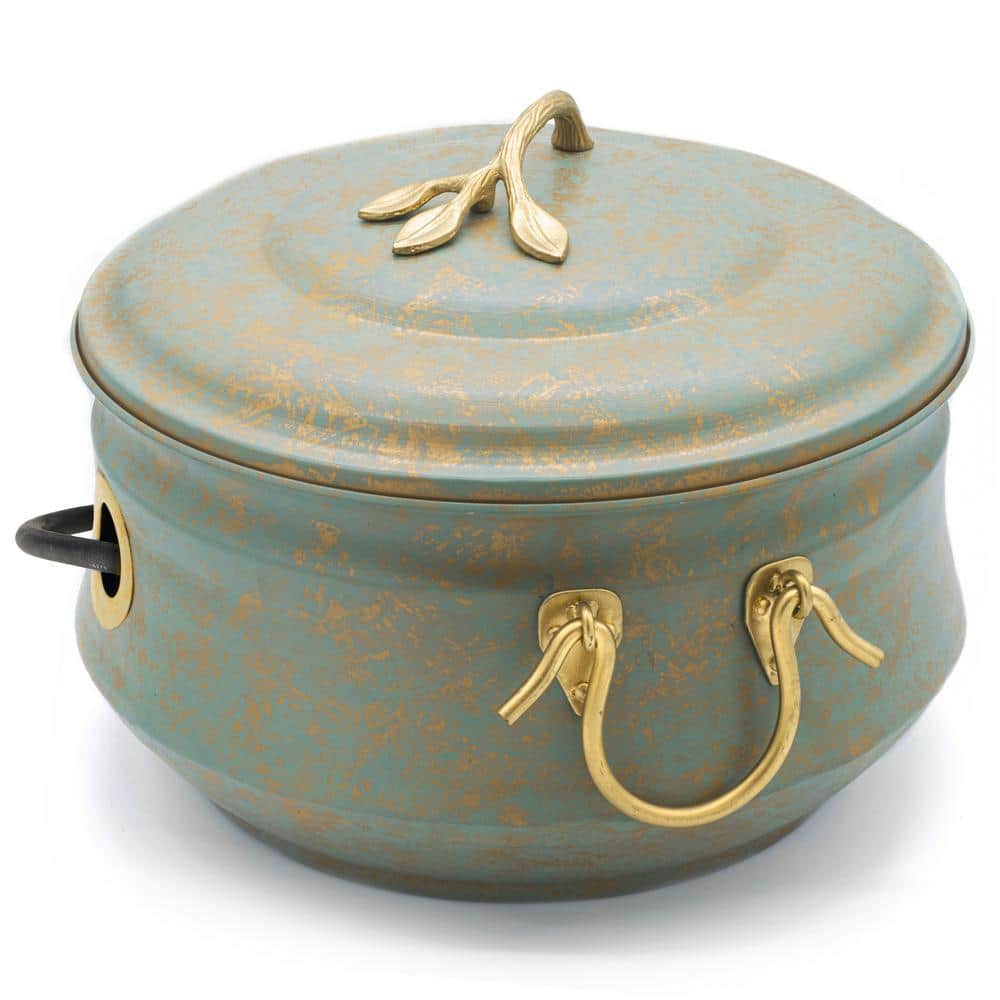 Verdigris Brass Finish 19" Garden Hose Holder Pot