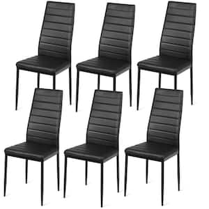 Black Leather T-Stitch High Back Upholstered Dining Chairs (Set of 6)
