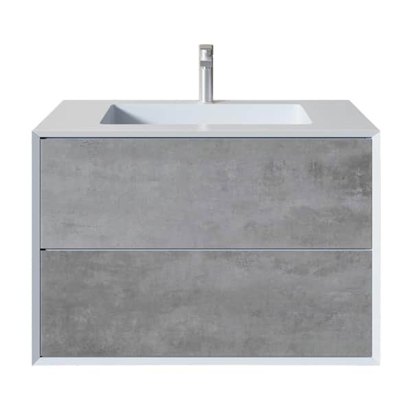 Vienna 35.25 in. W x 20.5 in. D Single Sink Floating Concrete Gray Bath Vanity with White Acrylic Top (Assembled)