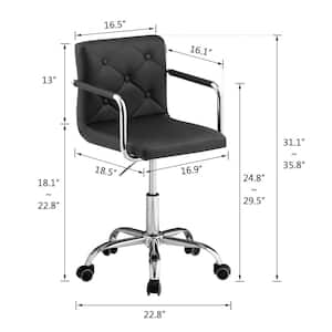 Office Stool with Arms/Wheels for Students Swivel Faux Leather Office Chair Home Computer Chair, Black