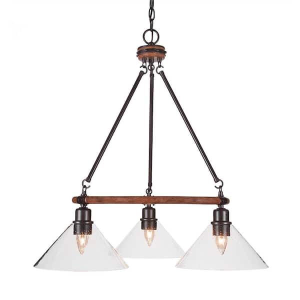 Unbranded London 3-Light Painted Wood-Look Metal and Dark Granite Cluster Chandelier for Dinning Table with No Bulbs Included