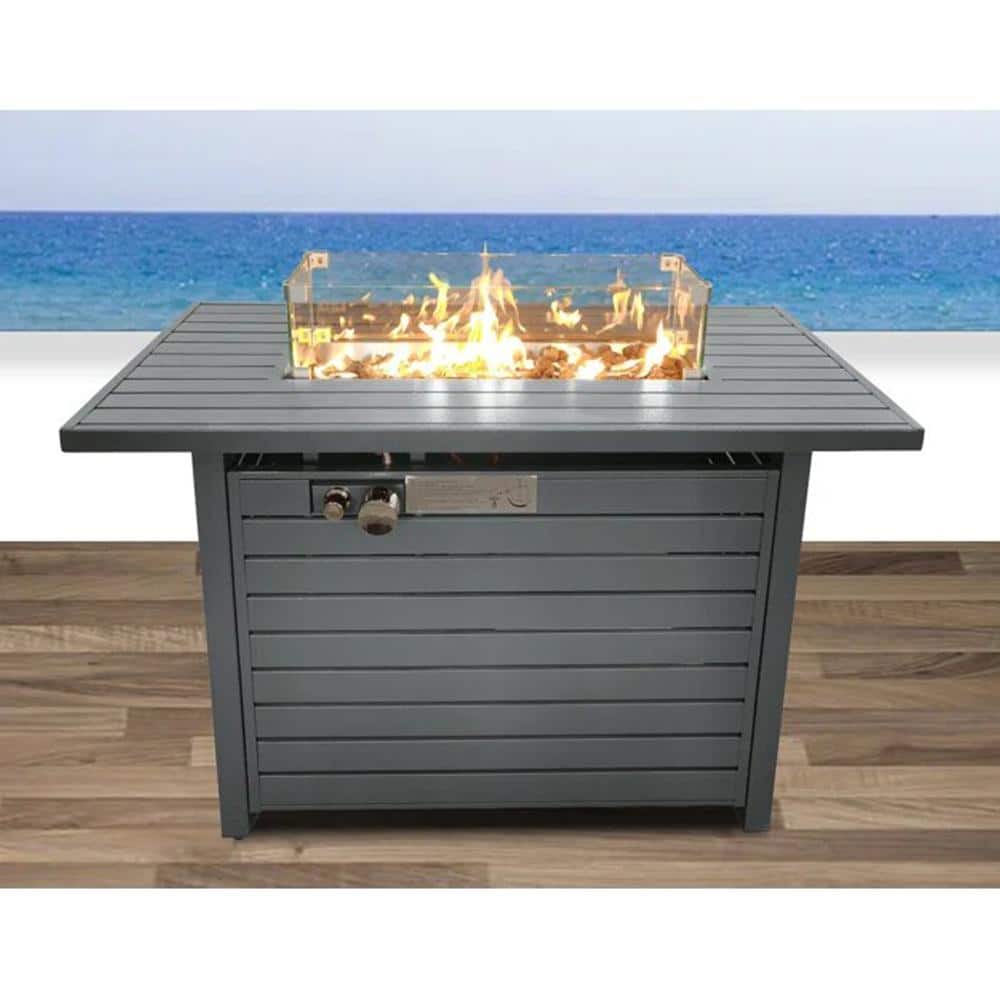 25 in. H x 42 in. W Outdoor Steel Propane Fire Pit Table, Push Button Ignit