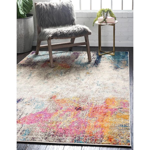 Unique Loom Chromatic Collection Modern Colorful & Vibrant Abstract Area Rug for Any Home Décor 10' 6 x 16' 5 Multi/Beige 