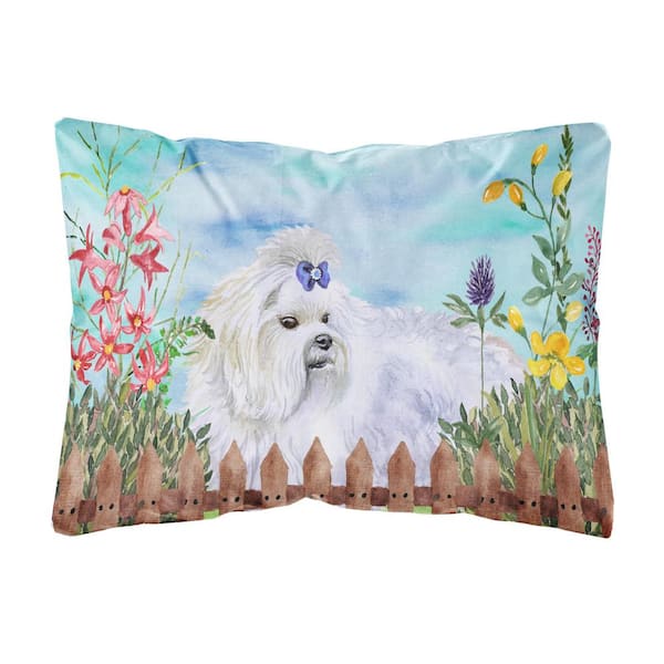 Caroline's Treasures 12 in. x 16 in. Multi-Color Outdoor Lumbar Throw Pillow Maltese Spring