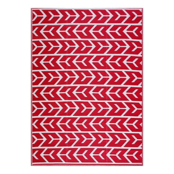 Amsterdam Red and White 6 ft. x 9 ft. Folded Reversible Recycled Plastic Indoor/Outdoor Area Rug-Floor Mat