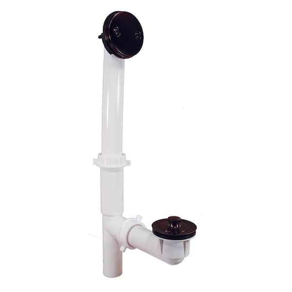 JONES STEPHENS Lift and Turn Black Plastic Tubular 2-Hole Bath Waste and Overflow Tub Drain Full Kit in Oil Rubbed Bronze