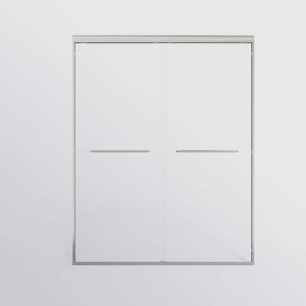 60 in. W x 72 in. H Sliding Semi-Frameless Shower Door in Chrome Finish with Tempered Glass