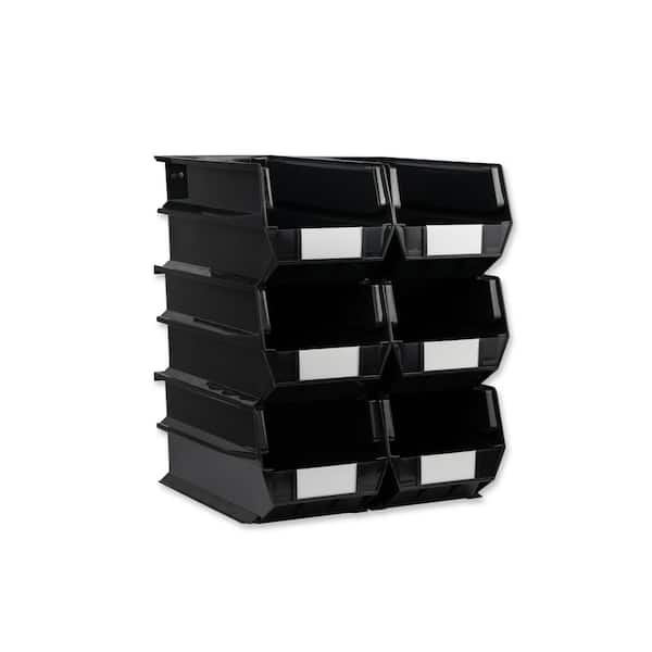 LocBin 14-3/4 in. L x 8-1/4 in. W x 7 in. H Black Stacking, Hanging, Interlocking Polypropylene Bins, 6 CT