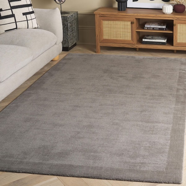 Mirage 9 ft. x 12 ft. Gray Solid Color Border Area Rug