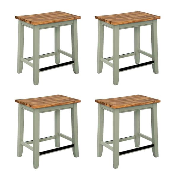 FORCLOVER Farmhouse 21 in. Green Backless Wooden Bar Stool Saddle Counter Island Dining Stools (Set of 4)