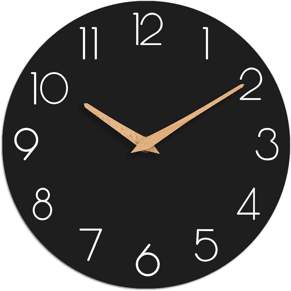 Black Wall Clock Silent Non-Ticking Battery Operated Wall Clocks