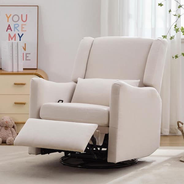 Merax 29.5 in. W Wingback Beige Linen Swivel Manual Recliner Chair, Glider Rocker Recliner, Rocking Chair Nursery