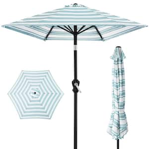 10 ft. Steel Market Tilt and Crank Patio Umbrella in Sky Blue Stripe
