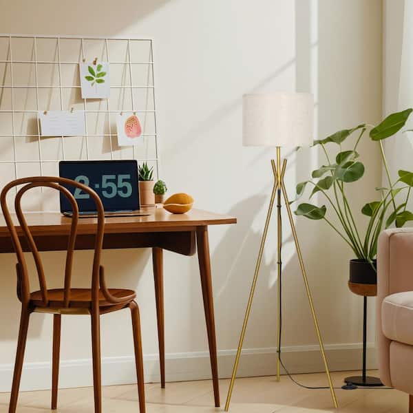 TOZING 52 in. White Gold Modern Metal 1-Light Tripod Floor