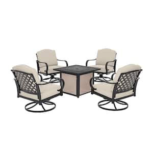Laurel Oaks Brown 5-Piece Steel Patio Conversation Seating Set with CushionGuard Toffee Trellis Cushions