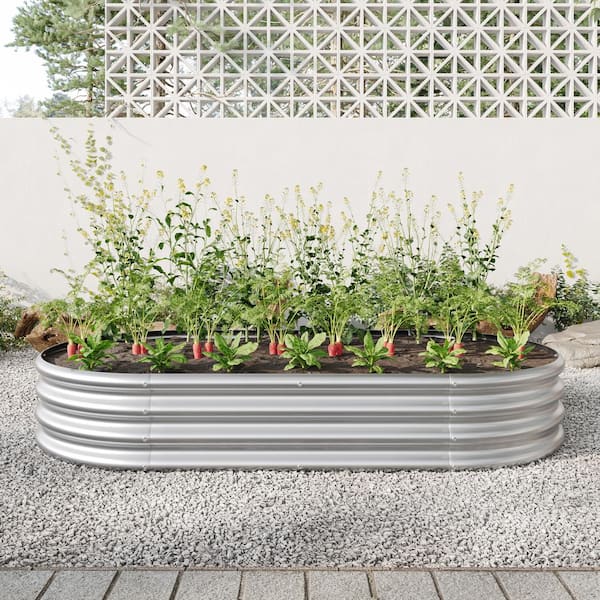 Unbranded 70.86 in. L x 35.43 in. W x 11.42 in. H Silver Oval Metal Individual Planter Box, Garden Bed for Vegetables and Flowers