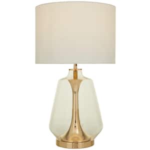 24 in. Gold Glass Transparent Base Task and Reading Table Lamp with Drum Shade