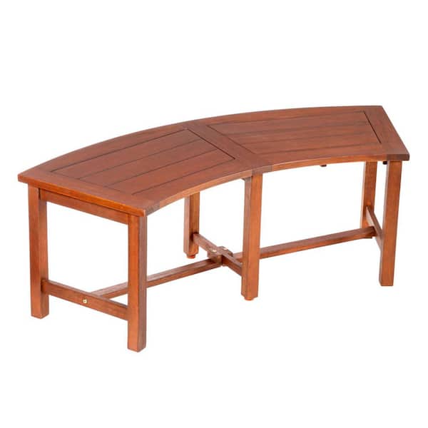 Evergreen 51 in. Natural Wood Curved Eucalyptus Slatted Backless Bench