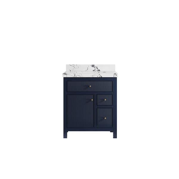 Willow Collections Sonoma 30 in. W x 22 in. D x 36 in. H Single Sink Bath Vanity in Navy Blue with 2 in. Viola Night Qt. Top