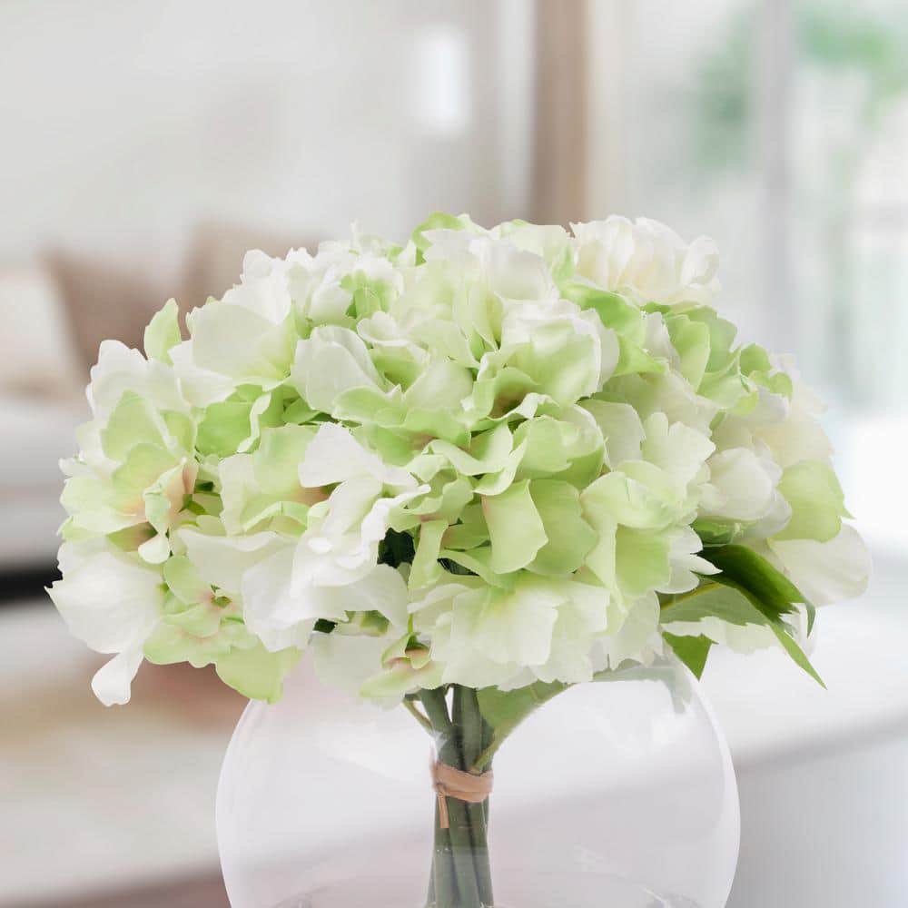 Summer Breeze Hydrangea & Rose Faux Topiary in Glass Vase
