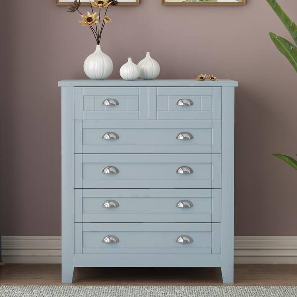 34 in. W x 17.7 in. D x 39 in. H Blue Wood Linen Cabinet
