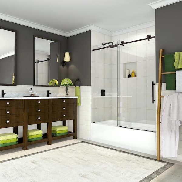 Aston Coraline 56 in. to 60 in. x 60 in. Frameless Sliding Tub Door in New Bronze