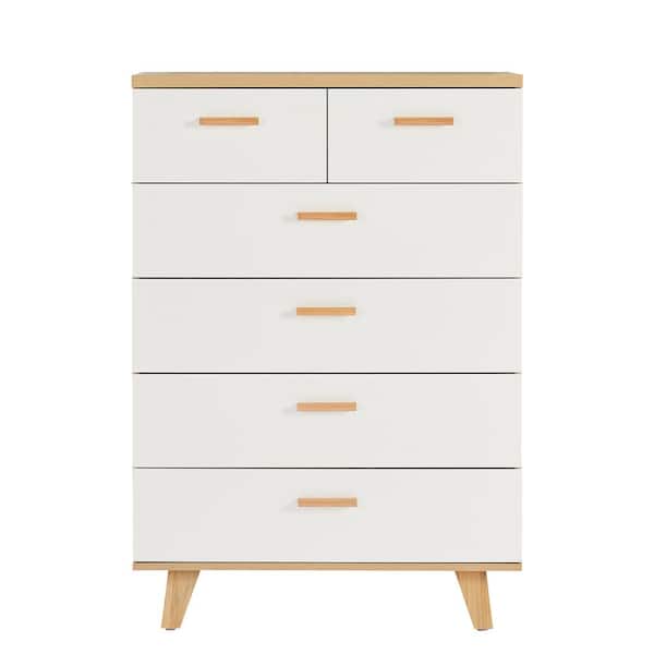 YOFE 31.5 in. Natural Brown Wood Frame with 6-Drawer White Accent ...