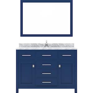 Caroline 48 in. W Bath Vanity in Blue with Marble Vanity Top in White with White Basin and Mirror