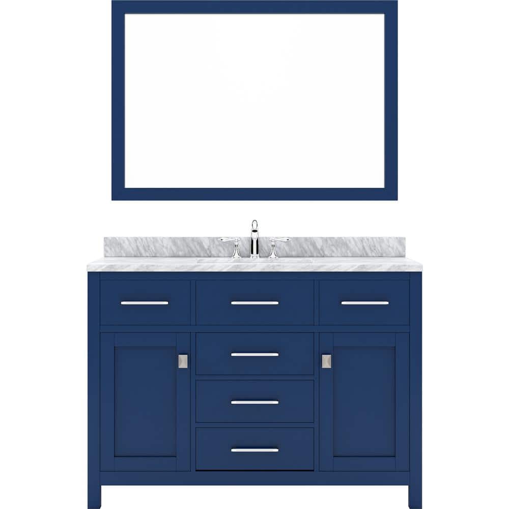 Virtu USA Caroline 48 in. W Bath Vanity in Blue with Marble Vanity Top