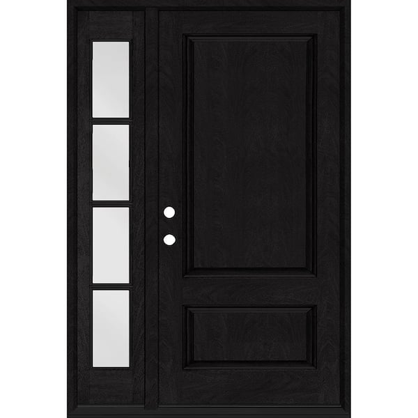 Steves & Sons Regency 51 in. x 80 in. 2Panel 3/4-Squaretop RHIS Onyx Stain Fiberglass Prehung Front Door with w/4Lite 12in.SL