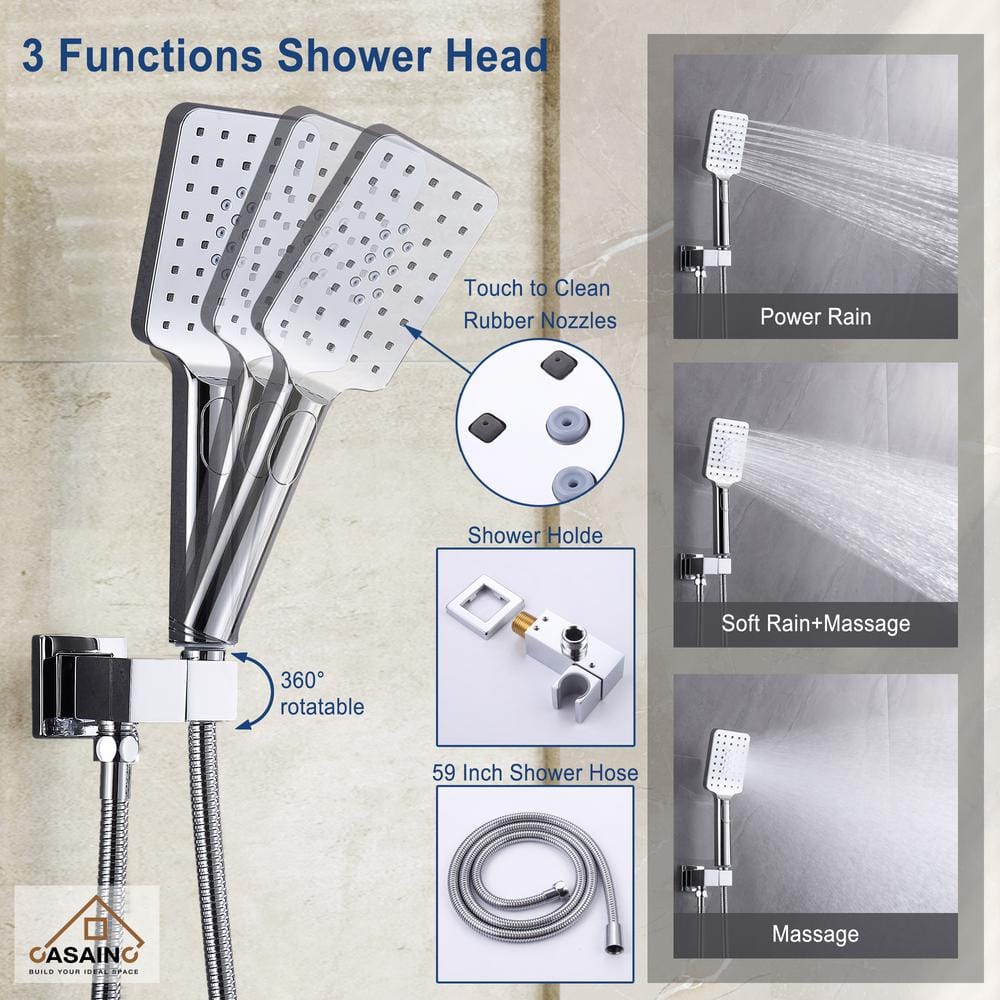 Chrome Large Square Multi-Head Wall Mounted Shower System