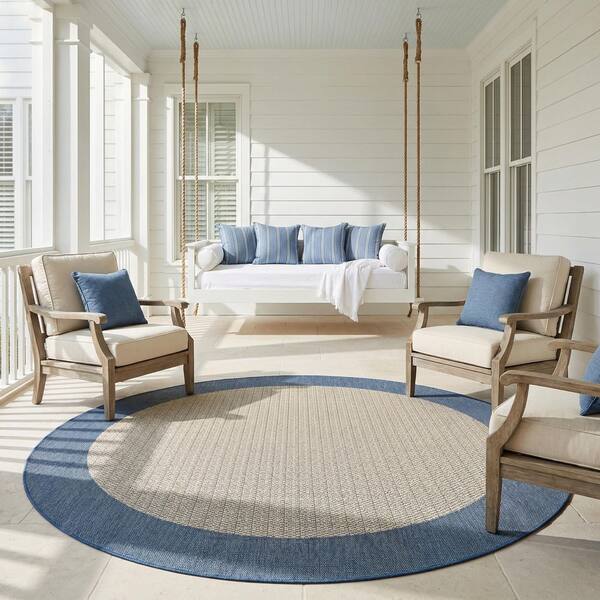 Couristan Recife Checkered Field 8 ft. Round Ivory-Blue Solid