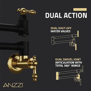 Marca 24 in . 360-Degree Wall Mounted Pot Filler with Dual Swivel in Matte Black and Brushed Gold