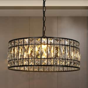 Cristallo Modern 3-Light Black Island Chandelier Luxury Ceiling Light with Glam Crystal Drum Shade for Bedroom