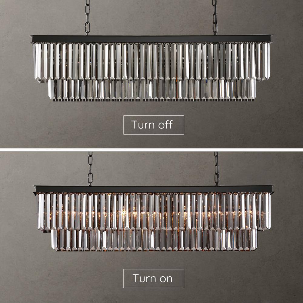 40-Inch Black and Smoky Crystal 2-Tier Chandelier