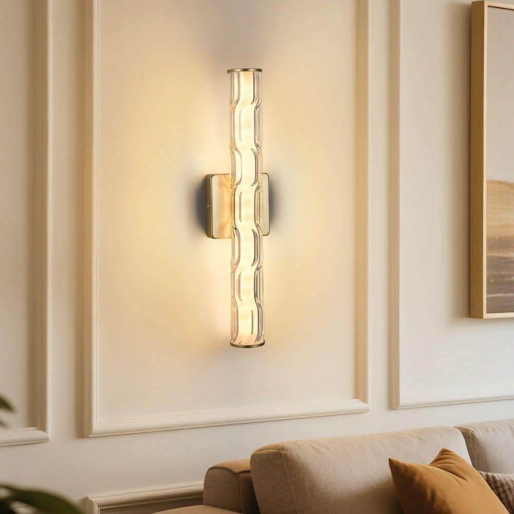 YUHAO 19.7 in. Modern Crystal Bronze Wall Sconce With Gold Base