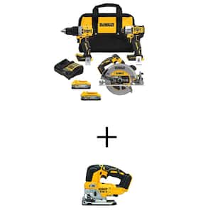 20V MAX Lithium-Ion Cordless 3-Tool Combo Kit and Cordless Brushless Jigsaw with 5.0Ah and 1.7AH Batteries and Charger
