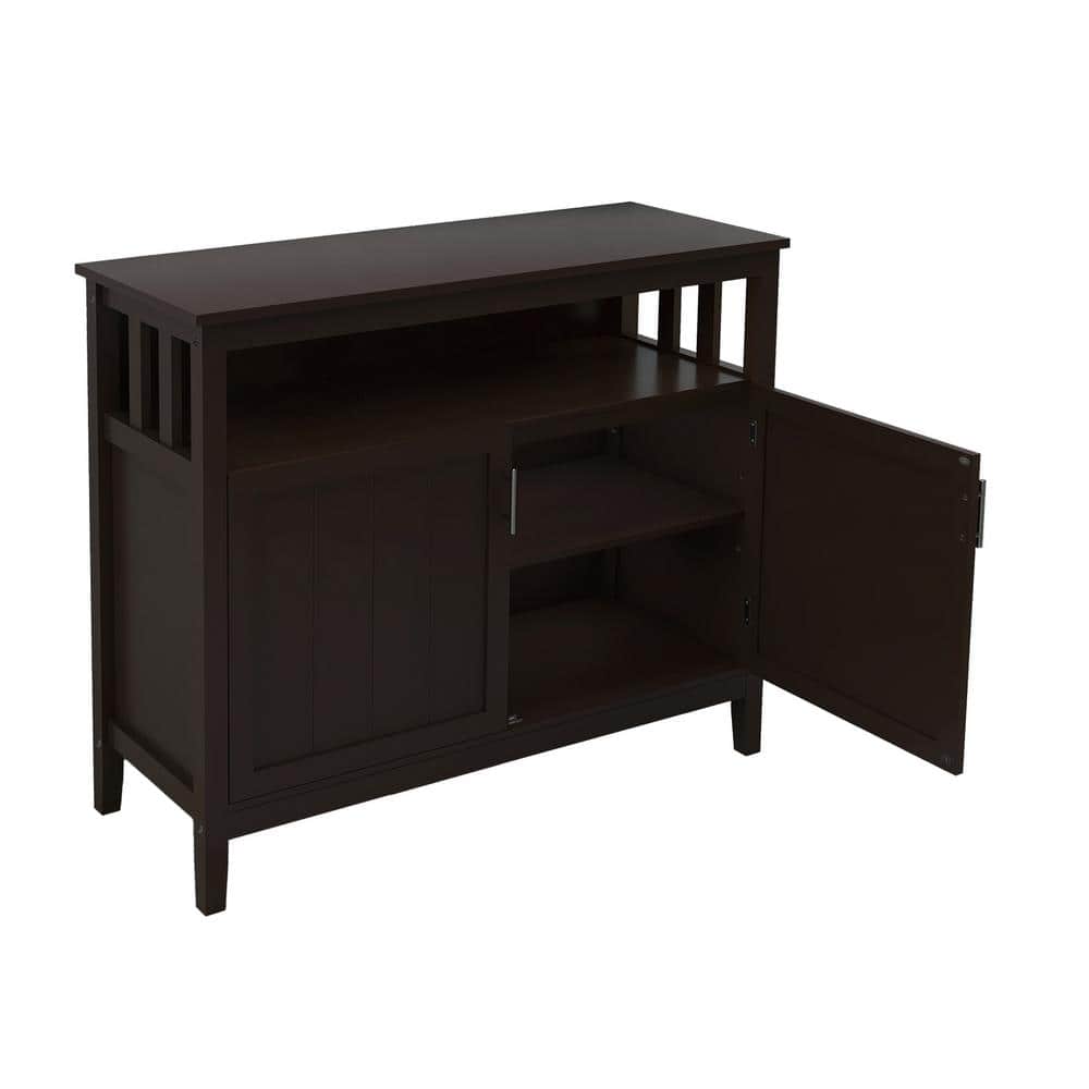 Brown Wood Hinged Door Sideboard with Shelves